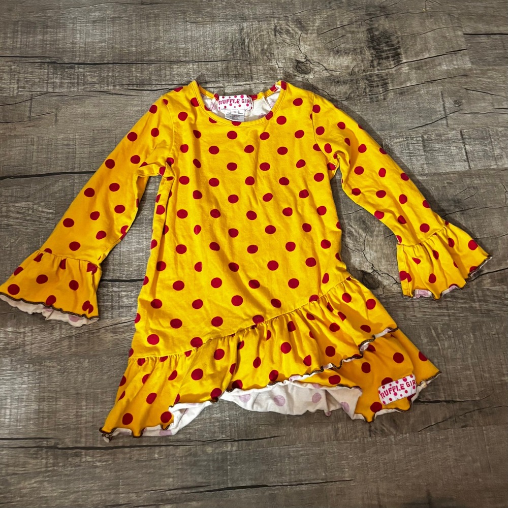 Ruffle Girl Yellow Polka Dot Dress Girls‎ Size 6 Long Sleeve Ruffled Hem